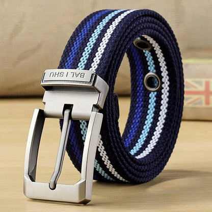Men's Fabric Belt Canvas Belt for Drilled Webbing Casual Fashion Men's Trousers Belts Jeans Male Waist Belt Striped Strap HB072