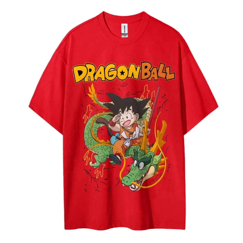 2026 Summer Dragon Ball Oversized T-shirt High Quality 100% Cotton Kid Goku & Shenron Print Unisex Retro Casual  Adults Kids