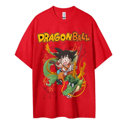 2026 Summer Dragon Ball Oversized T-shirt High Quality 100% Cotton Kid Goku & Shenron Print Unisex Retro Casual  Adults Kids