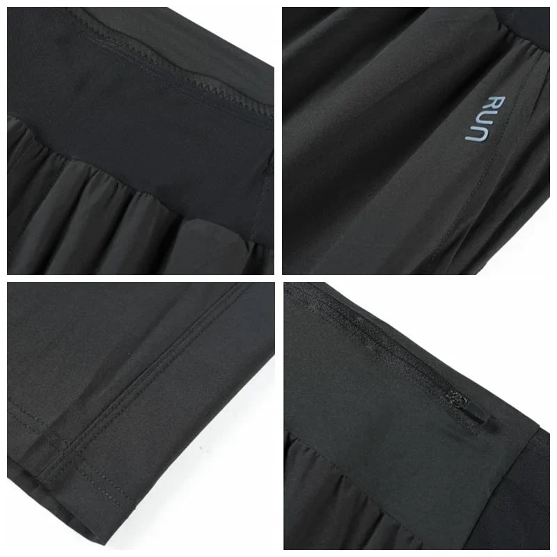 Lightweight Quick Dry Ice Silk Marathon Running Pants with Around waist Pack Breathable Workout Fitness Jogging Sport Trousers