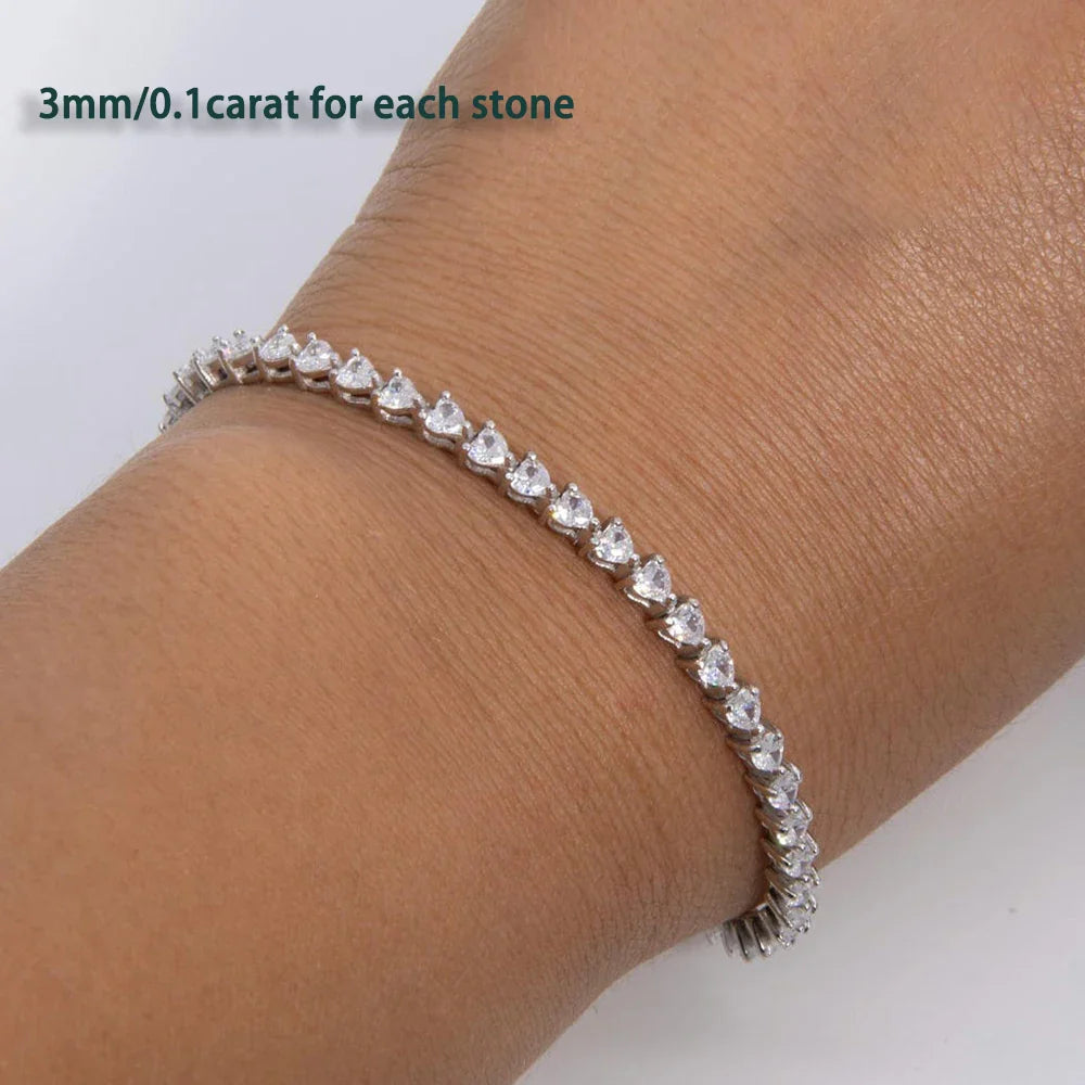3/5/6.5mm Heart Cut Moissanite Tennis Bracelet with Certificates 925 Sterling Silver Sparkling Diamond Bracelets for Women
