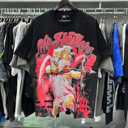 Masked Angel Shooting Arrows Diamond Cotton Short Sleeve Tshirts for Men and Women Crew Neck Loose Summer T-shirt Oversized Tees