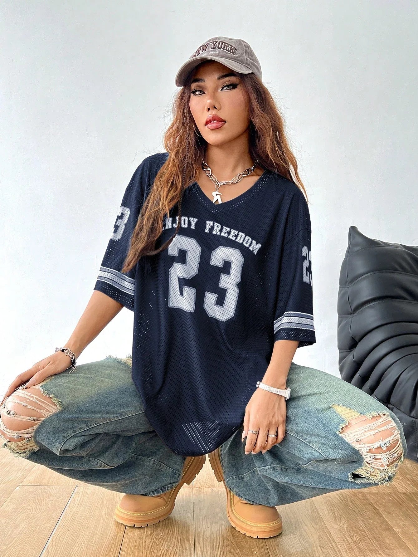 Women Los Angeles jerseys Coolane Summer Drop Shoulder Oversized Football Jersey Tee With Letter Print Couple Same Style