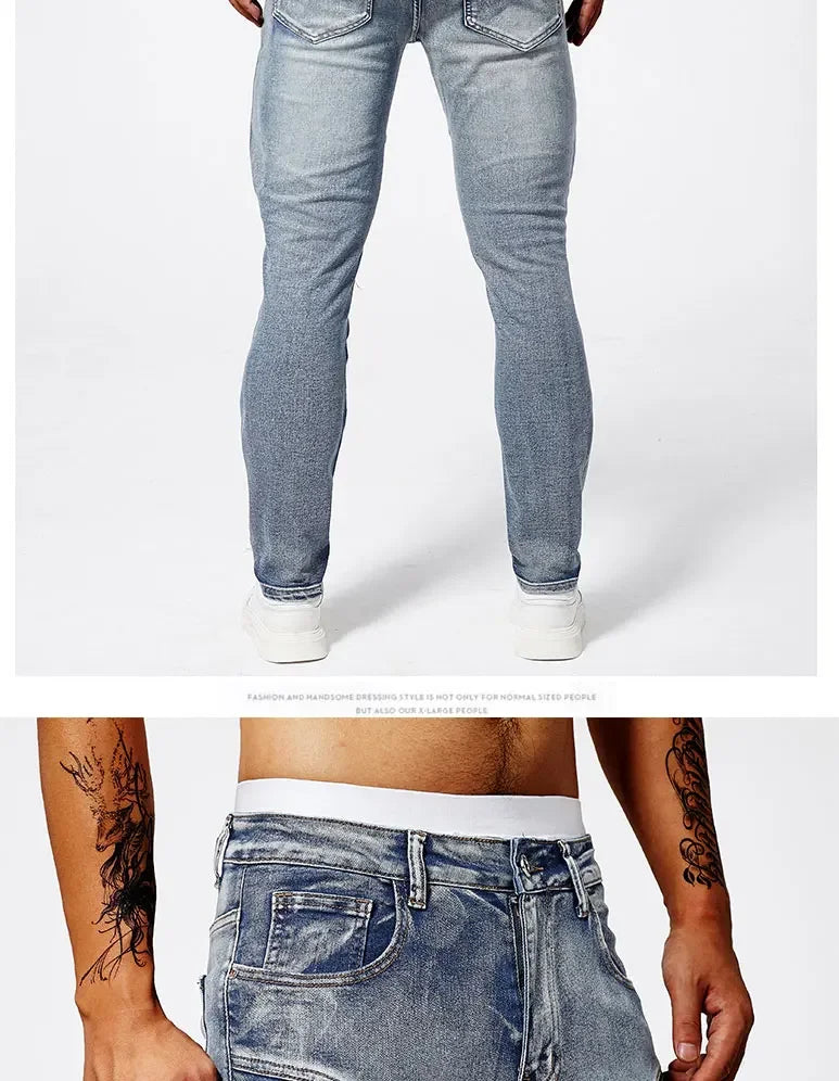 2025 Elastic Jeans Mens Small Straight Leg Denim Pants Outdoor Casual Motorcycle Pants High Street Classic High Quality Jeans