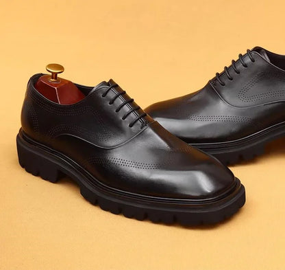 5cm heels High Quality Thick Sole Height-increasing Shoes Man Square Toe Lace-up Oxford Shoes Cowhide Leather Men Dress Shoes