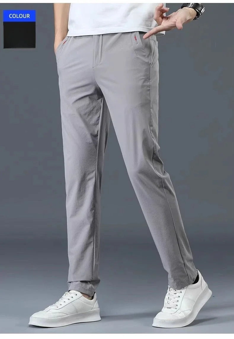 Men Summer Thin Casual Pants Trendy Fashion Classic Solid Color Versatile Straight Trousers Breathable Daily Outdoor Streetwear