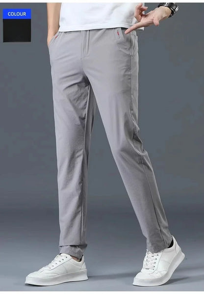 Men Summer Thin Casual Pants Trendy Fashion Classic Solid Color Versatile Straight Trousers Breathable Daily Outdoor Streetwear