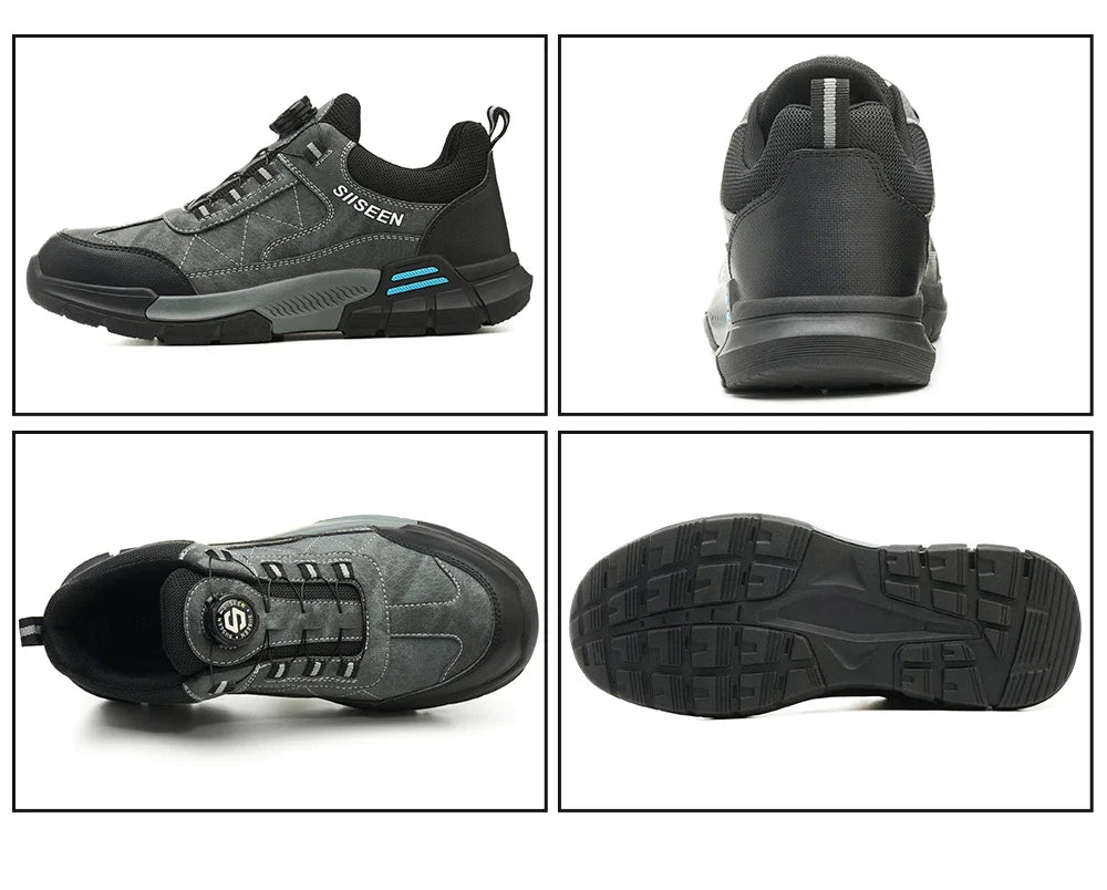 Men's Steel-Toed Safety Shoes With Anti-Crush, Anti-Puncture And Anti-Slip Soles, Fashionable Button Industrial Work Shoes