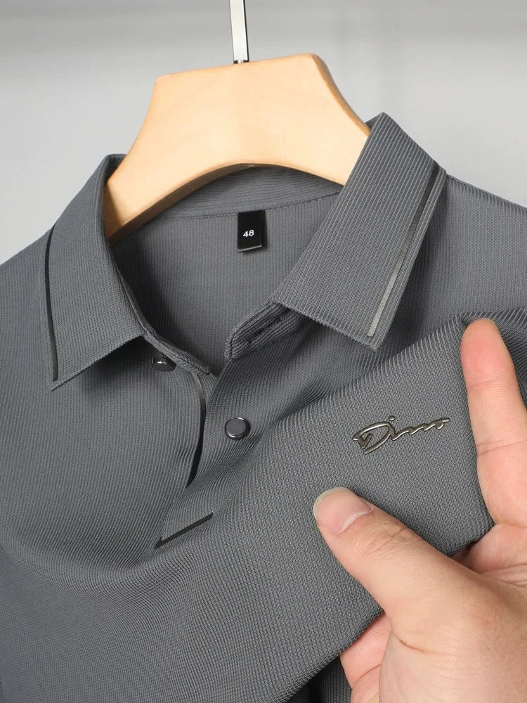 Luxury summer new ice silk breathable polo shirt men's short sleeve high-end exquisite letter embroidery casual lapel T-shirt