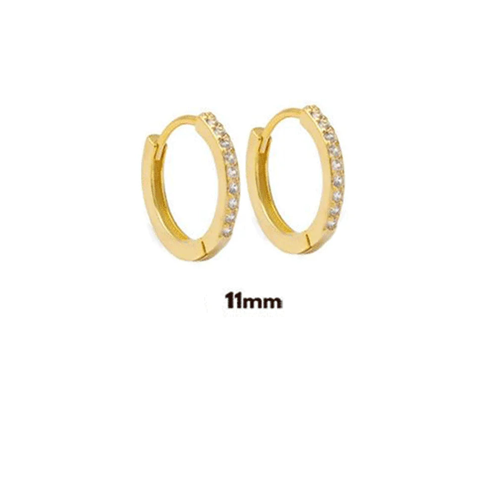 925 Sterling Silver Gold Zircon CZ 5mm 6mm 7mm 8mm To 13mm Huggies Hoops Piercing Pendiente Clips Luxury Fine Jewelry