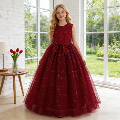 Summer Flower Baptism Bridesmaids Girls Dress Tulle Wedding Birthday Princess Party Dress Girls Graduation Evening Kids Clothing