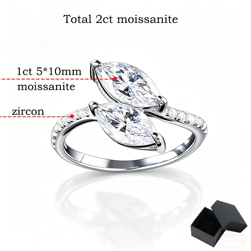 Double Marquise Cut 1CT Moissanite Wedding Rings for Women Luxury Couple Jewelry S925 Sterling Silver Plated 18K Gold