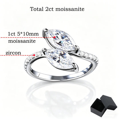 Double Marquise Cut 1CT Moissanite Wedding Rings for Women Luxury Couple Jewelry S925 Sterling Silver Plated 18K Gold