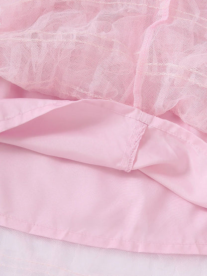 Summer Girls Sweet And Cute Sleeveless Solid Color Cake Fluffy Princess Dress Fashionable Casual Mesh Dress