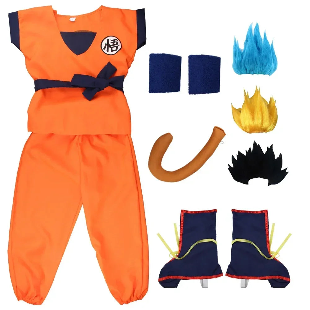 Halloween Adult Kids Son Goku Cosplay Costumes Suits Krillin Outfits Anime Party Child Costumes Tail Wrister Super Saiyan Wig