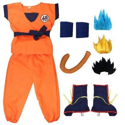 Halloween Adult Kids Son Goku Cosplay Costumes Suits Krillin Outfits Anime Party Child Costumes Tail Wrister Super Saiyan Wig