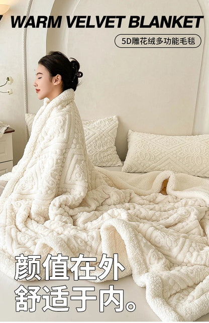 Ultra Soft Double Layer Fleece Blanket for Bed Thickened Cozy Velvet Warmth Blanket Autumn Winter Plush Blankets for Sofa Nap