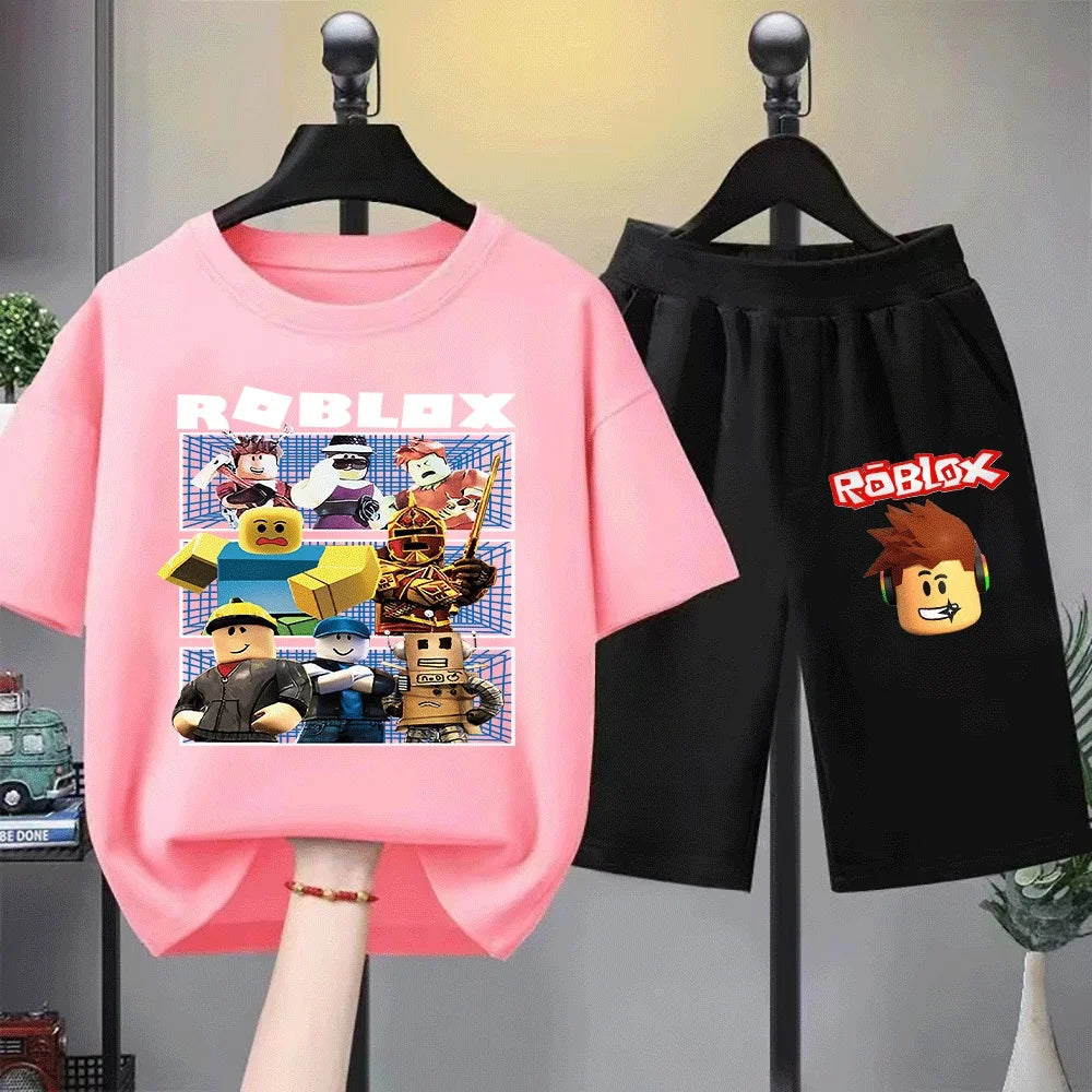 Kids Print Short Sleeve T-Shirt Set Fashionable and Fun for Little Gamers