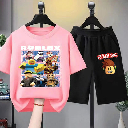 Kids Print Short Sleeve T-Shirt Set Fashionable and Fun for Little Gamers