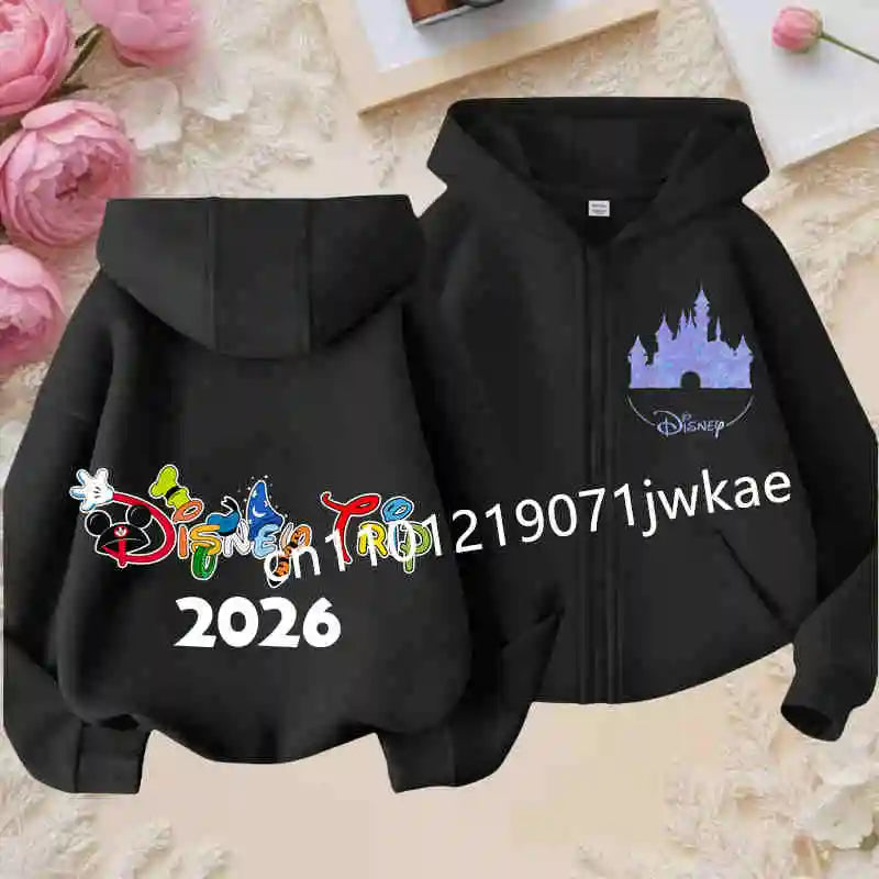 Boys and Girls Clothing Castle Pattern Kids Hoodie Jacket for Children 2026 Fashion Minnie Mickey Castle Zipper Hoodie Closure