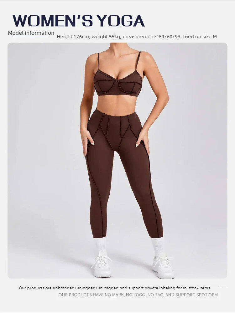 Yoga Sports Fitness Sets High Waist Hip-lifting Trousers Open Back Bra Suit Casual Running Workout Gym Leggings Sexy Sets Women