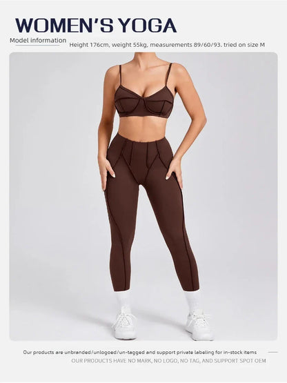 Yoga Sports Fitness Sets High Waist Hip-lifting Trousers Open Back Bra Suit Casual Running Workout Gym Leggings Sexy Sets Women