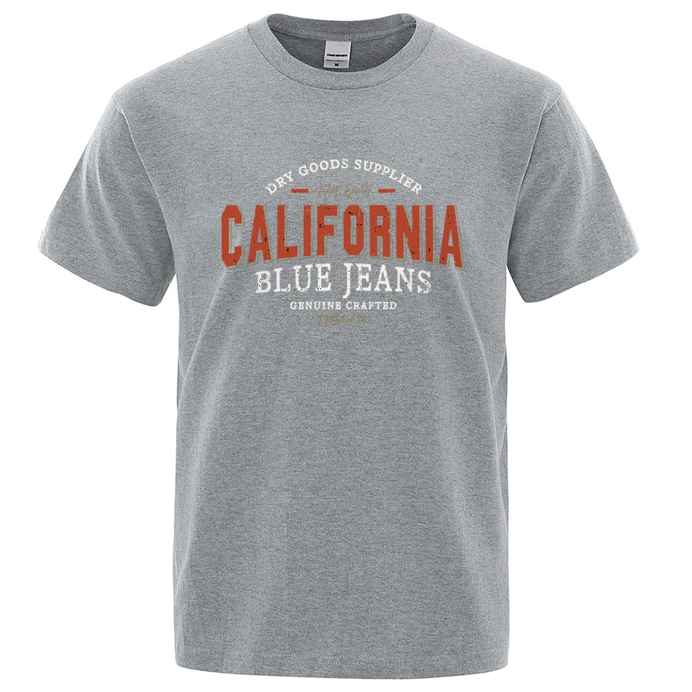 California Usa City Street Letter Pattern Print Men T Shirt Fashion Cotton T-Shirts Oversized Streetwear Summer Breathable Tops