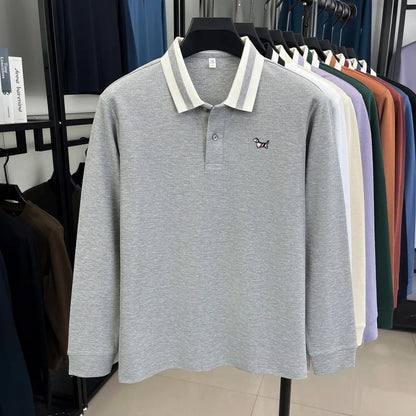 Luxury Brand Men's 100% Cotton Print Long Sleeve Polo Shirt Original Autumn Design Simple Trendy Business Lapel T-shirt Menswear