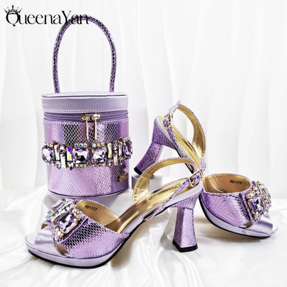Fashionable New Gold Open Toe Women's Sandals with Matching Bucket Bag Set Perfect for Weddings and Parties