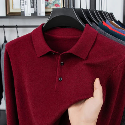 Original Quality Men's Polo Shirt Exquisite Simple Long Sleeve Knitted Lapel Sweater Autumn Winter Business Casual Menswear Top