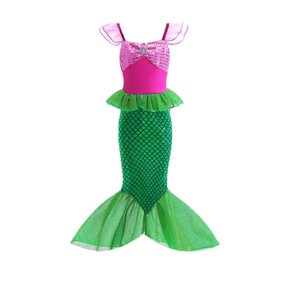 Little Mermaid Ariel Princess Girl Dress Up Charm Costume Kids Birthday Party Disguise Luxury Fishtail Clothes Wigs Sets