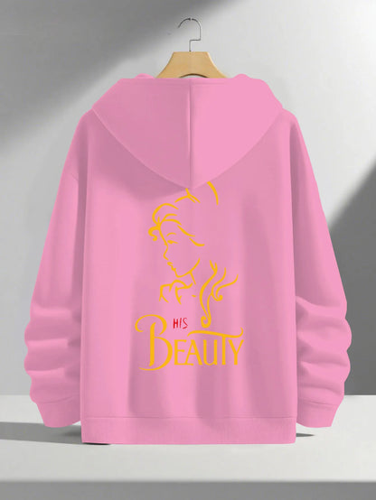 Romantic Theme Beauty and the Beast Couple Hoodies Men'S Women'S Separate Styles Pullover Casual Loose Fit Sweatshirt Hoodie Y2K