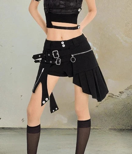 Punk Sexy Y2k Black Gothic Street Short Pantskirt Personalized High Waist A-line Spring and Summer Girls Irregular Pantskirts