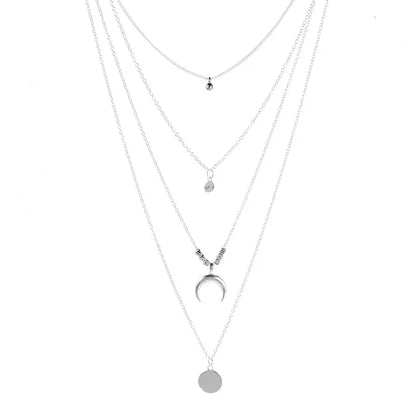 Minimalist Round Stick Pendant Necklace for Women Pearl Clavicle Necklace Leaves Long Chain Fashion Jewelry Statement Girl Gift