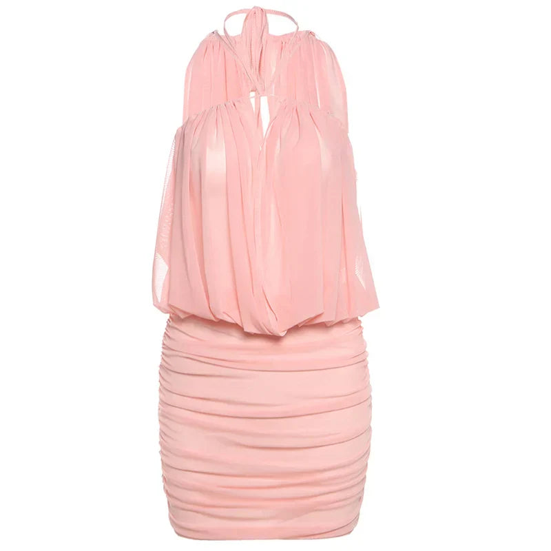 Sexy Mesh Dress Women Elegant Backless Ruched Draping Summer Strapless Summer Beach Vacation Midnight Party Bodycon