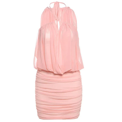 Sexy Mesh Dress Women Elegant Backless Ruched Draping Summer Strapless Summer Beach Vacation Midnight Party Bodycon