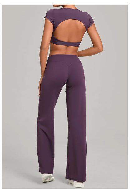 Tight-Fitting Backless Yoga Quick-Drying Straight-Leg Pants Sports Fitness Running Two-Piece Set for Women Gym Workout Yoga Suit