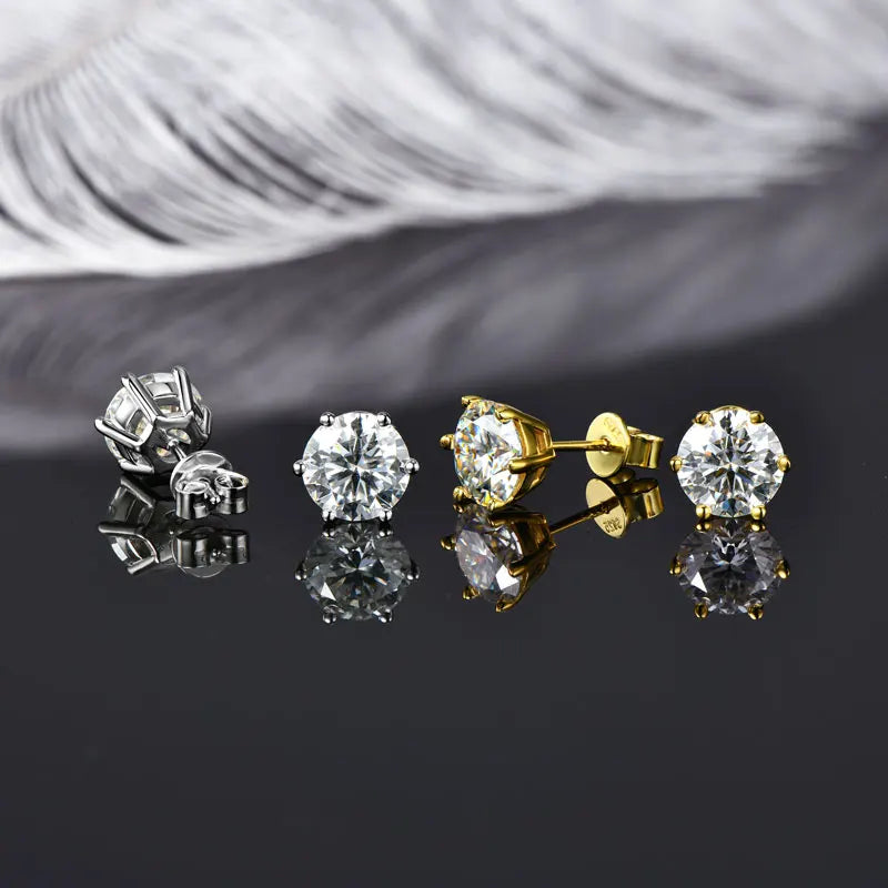 Real 925 Silver Moissanite Jewelry Set Gold Plated 0.5-2ct Stud Earrings Solitaire Pendant Necklace Set for Women Men Gift