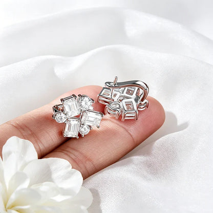 Emerald Cut All Moissanite Stud Earrings for Women Luxury Wedding Bridal Jewelry Halo Earring 100% S925 Sterling Silver