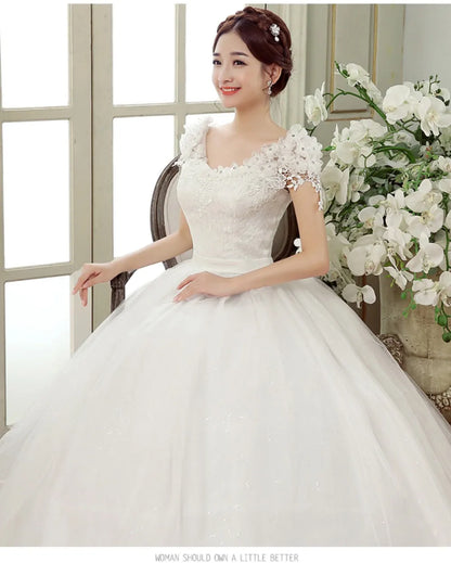 New Plus Size Wedding Dress Slimming Floor-length Back Strap Lace Flower Wedding Dresses for Women White Dress Vestidos De Novia