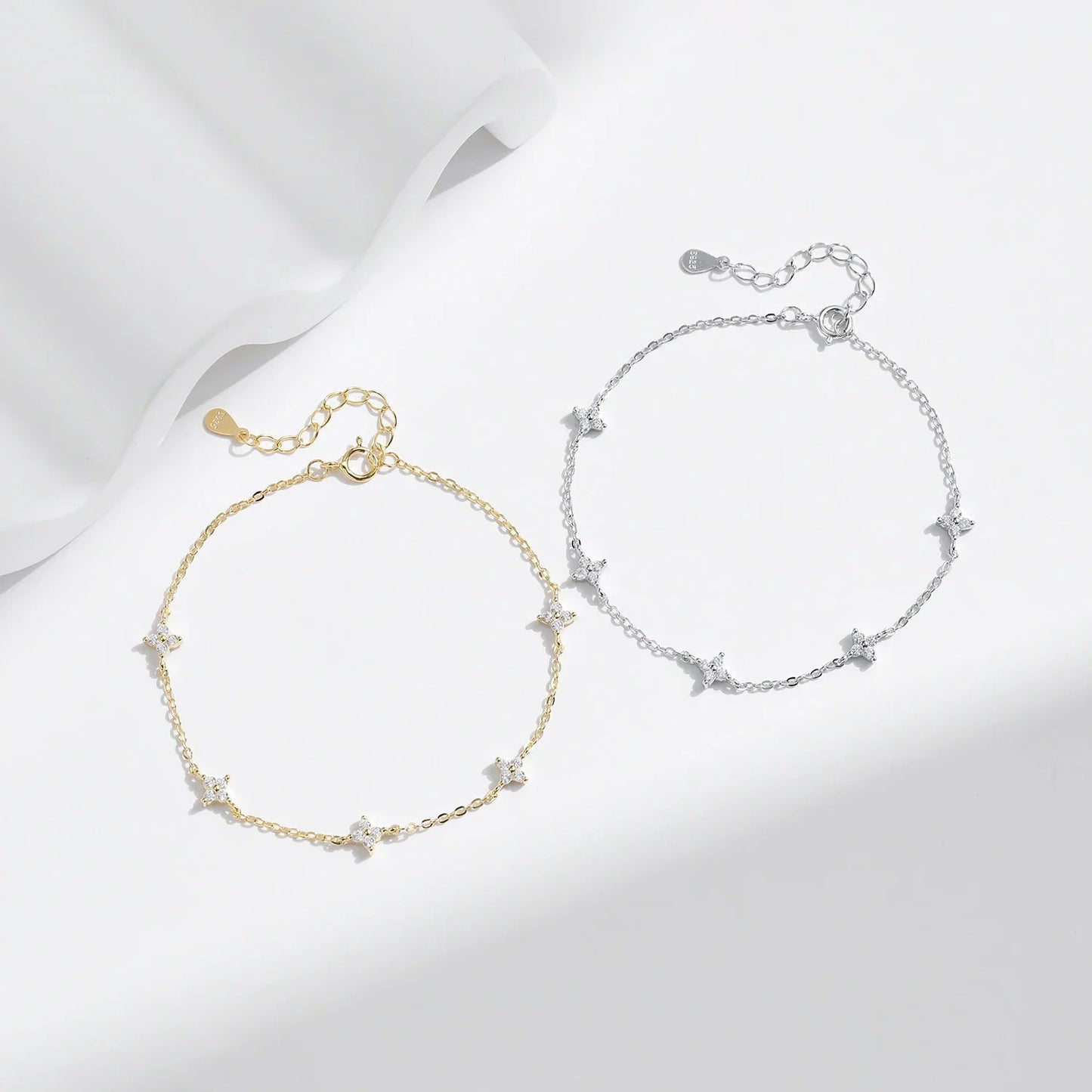 925 Sterling Silver Mini Flowers Bracelet Dainty Link Chain Pave Setting CZ For Women Wedding Fine Jewelry Gift