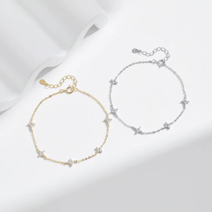 925 Sterling Silver Mini Flowers Bracelet Dainty Link Chain Pave Setting CZ For Women Wedding Fine Jewelry Gift