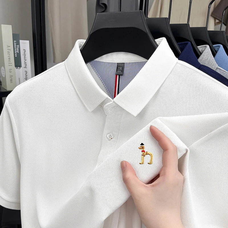 Brand Design Men's Polo Shirt Lapel Short Sleeve T-Shirt Summer New Exquisite Dog Embroider Fashion Business Handsome Men's Wear