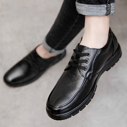 Genuine Leather Shoes Flat Mens Casual Shoes Cowhide Business Brand Male Footwear Soft Comfortable Black