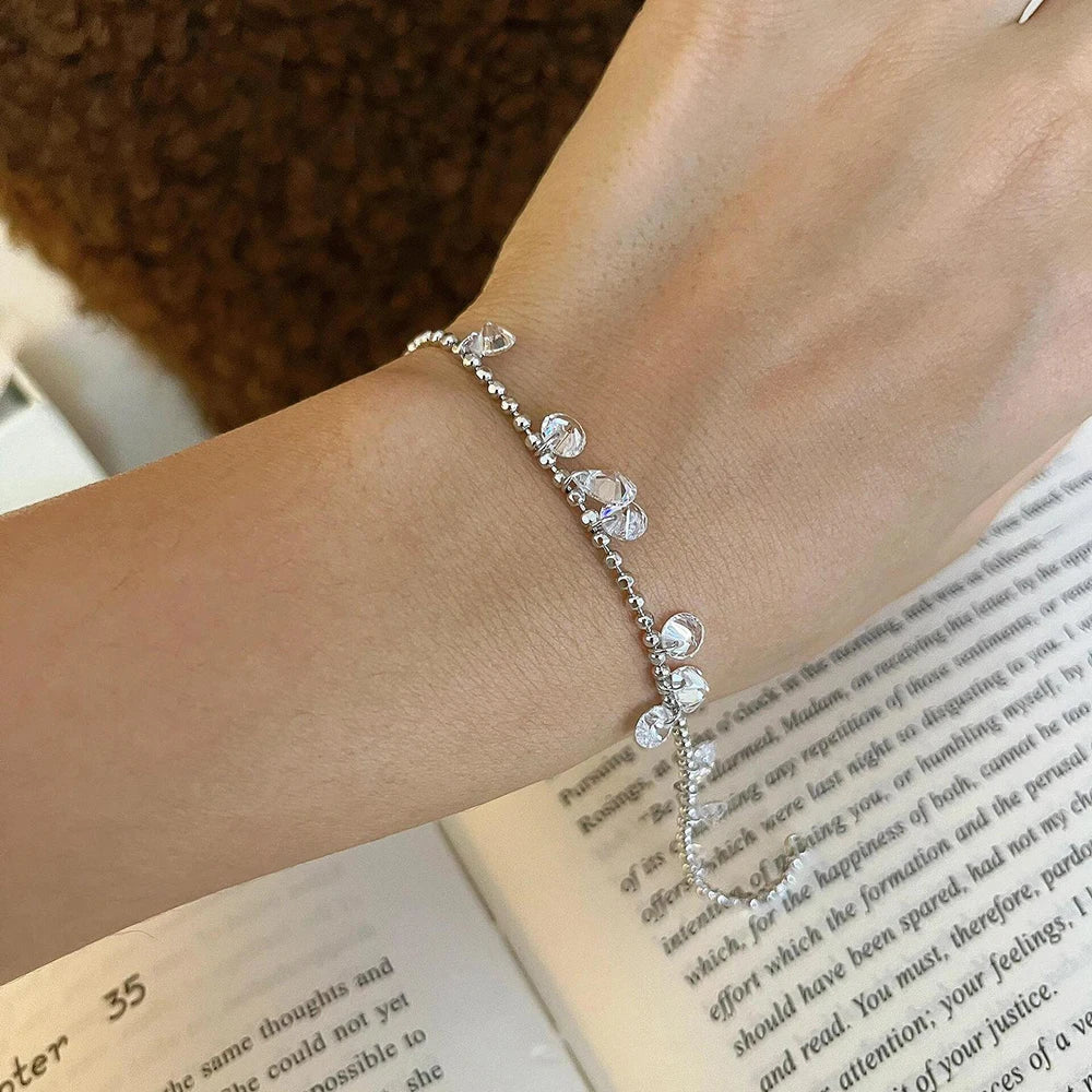 100% S925 Silver High Carbon Diamond Bead Bracelets Necklace Sparkling Zircon Hand Chain for Women Party Fine Jewelry Gift