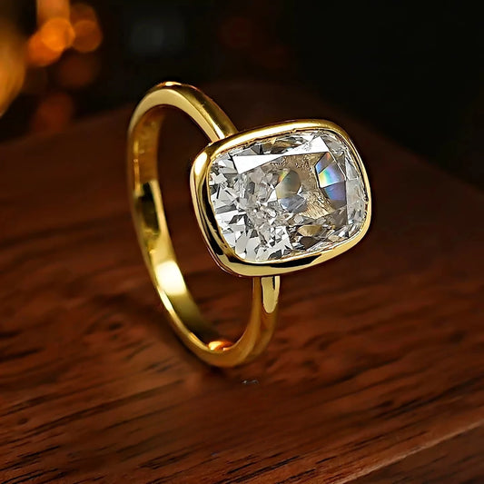 S925 Silver 8 * 11mm Fat Square White Zircon Ice Flower Cutting Ring Set with Classic Commuter Women's Jewelry