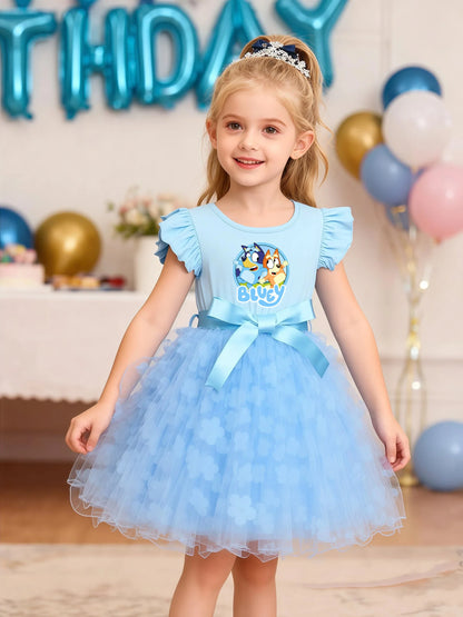 Girls Summer Dress Cartoon Bow Tutu Dress 3D Butterfly Cute Cotton Party Casual Dress for Baby 2-6 Years