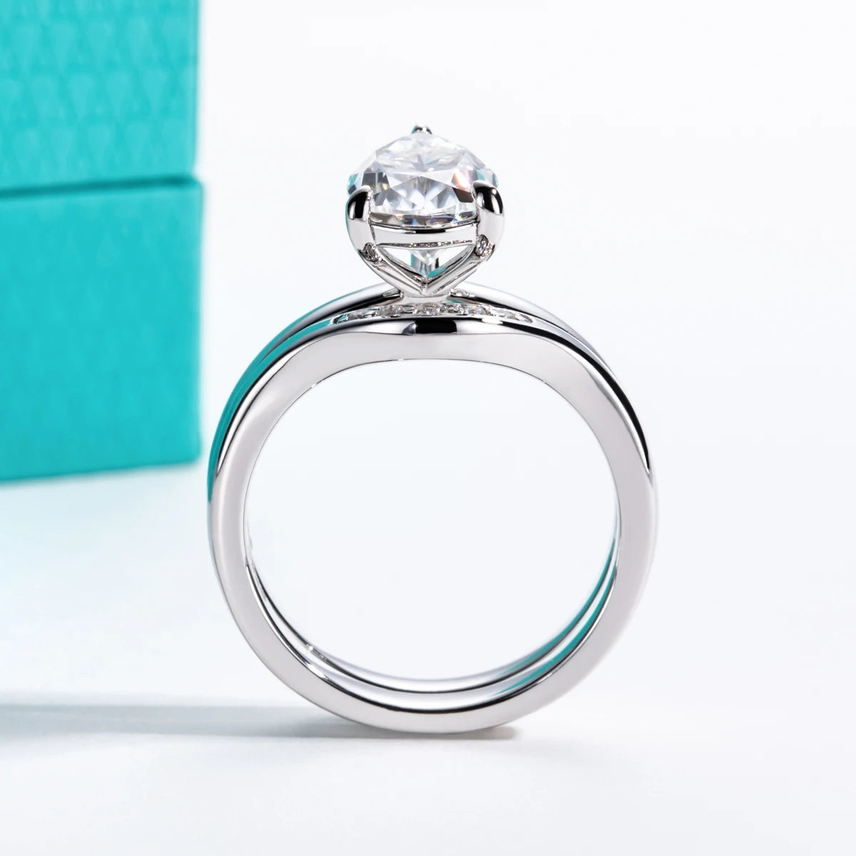 3ct Pear Cut D Color Moissanite Bridal Ring Set Silver Wedding Band Promise Rings Anniversary Jewelry Gifts for Women