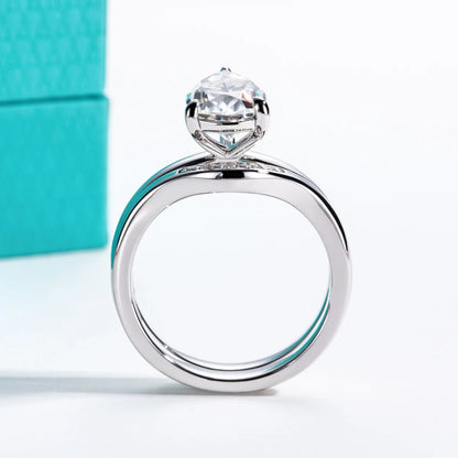 3ct Pear Cut D Color Moissanite Bridal Ring Set Silver Wedding Band Promise Rings Anniversary Jewelry Gifts for Women