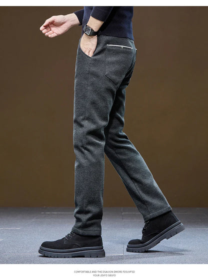 Men's Winter Velvet Casual Pants Thickened Warm Slim Fit Comfortable Solid Color Trousers Korean Fleece  Fashion Outdoor Jogging